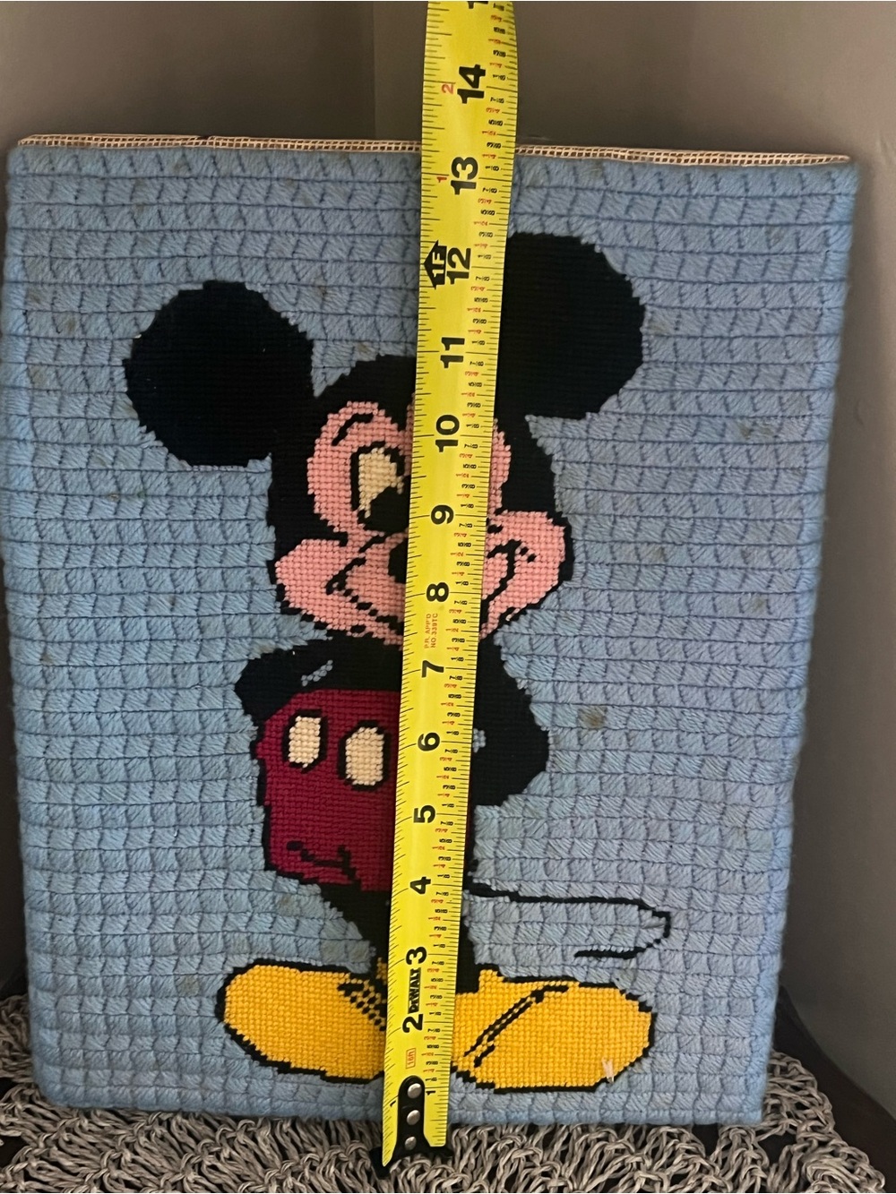 Vintage Blue Mickey Mouse Needlepoint Wall Panel NOT framed- flaws - Picture 5 of 6